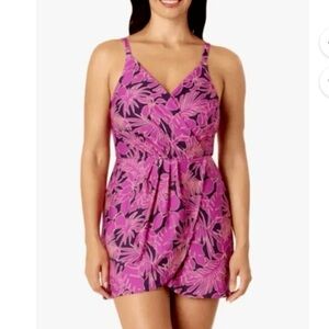 Lands' End Skirted One Piece Swimsuit Full Coverage Brief Shelf Bra Size Large